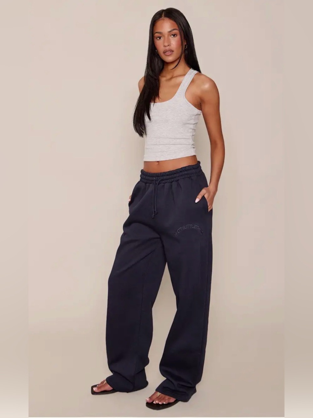 PrettyLittleThing Navy Washed Wide-Leg Oversized Drawstring Pants Joggers S EUC
